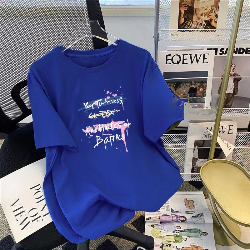 Áo Thun Nữ Ngắn Tay Cổ Tròn In Chữ Phong Cách Hàn Quốc Mới