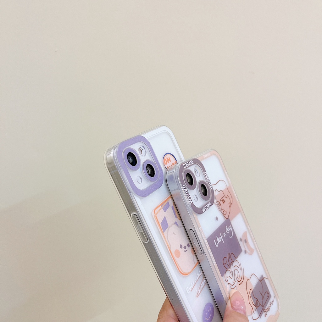Ốp Điện Thoại Họa Tiết Sọc Caro/Gấu Dễ Thương Cho iPhone7 7P 8 8P X XR Xs Max 11 Pro Max 12 Pro 13 ProMax
