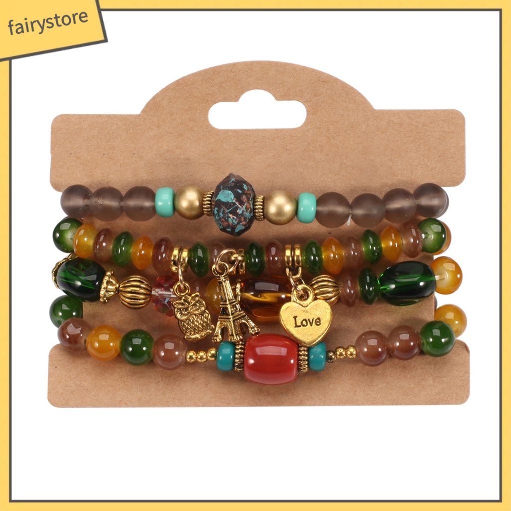 Set vòng đeo tay chuỗi hạt phối tua rua phong cách Boho