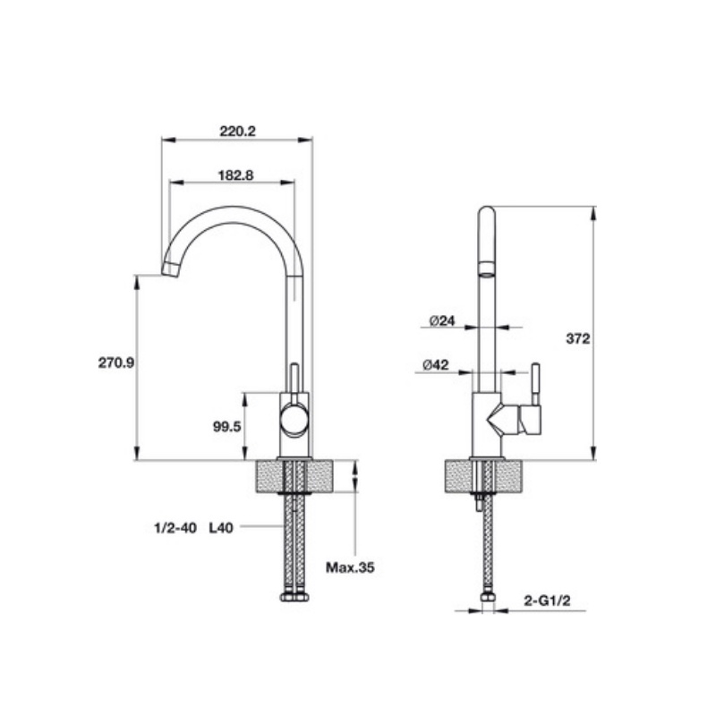 Vòi Rửa Chén Hafele HT19-GH1F270 - Đồng Mạ Màu Đá &amp; Crom - 2 Đường Nước