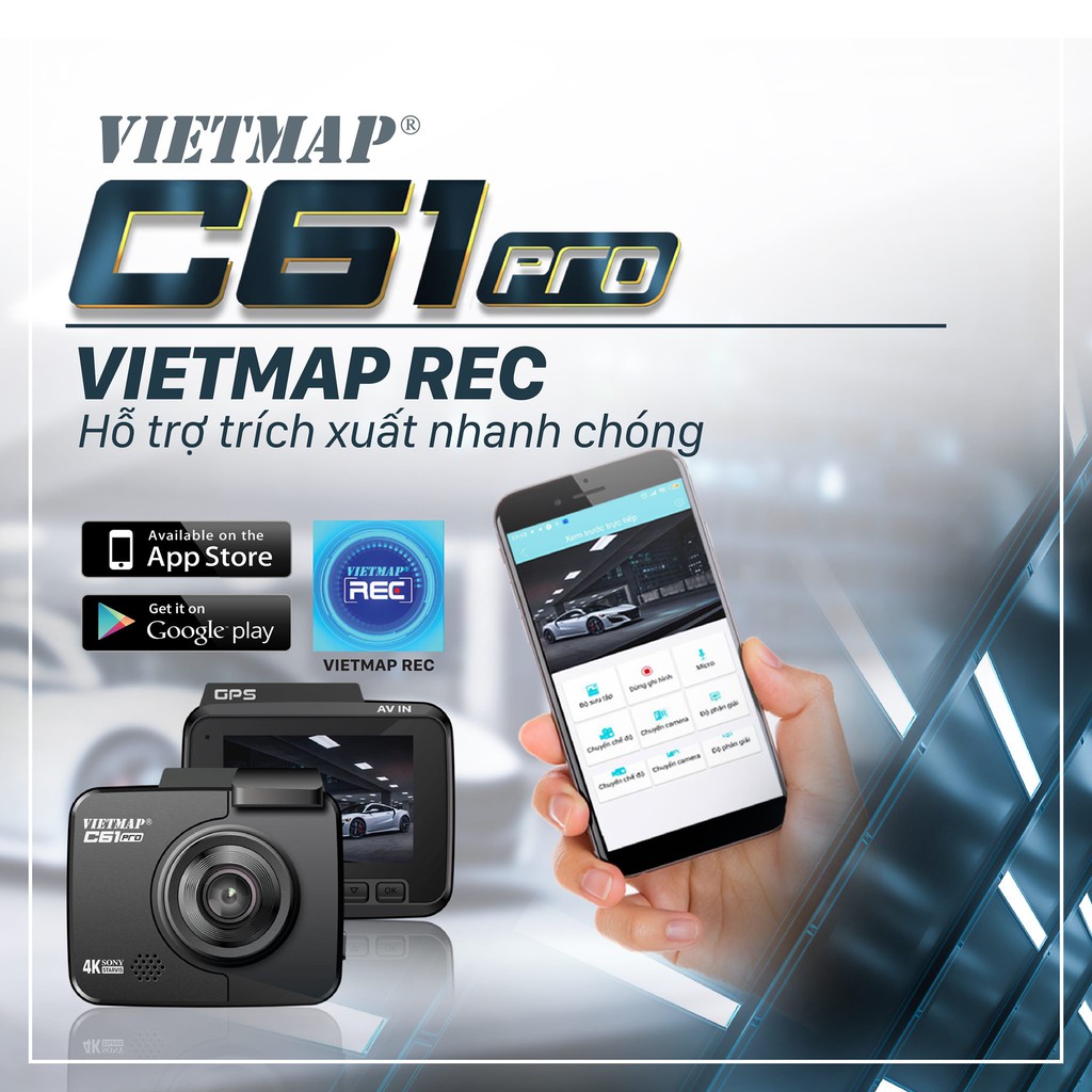 VIETMAP C61 PRO - Camera hành trình 4K - Cảnh Báo Giao Thông Giọng Nói - Thẻ Nhớ 128Gb