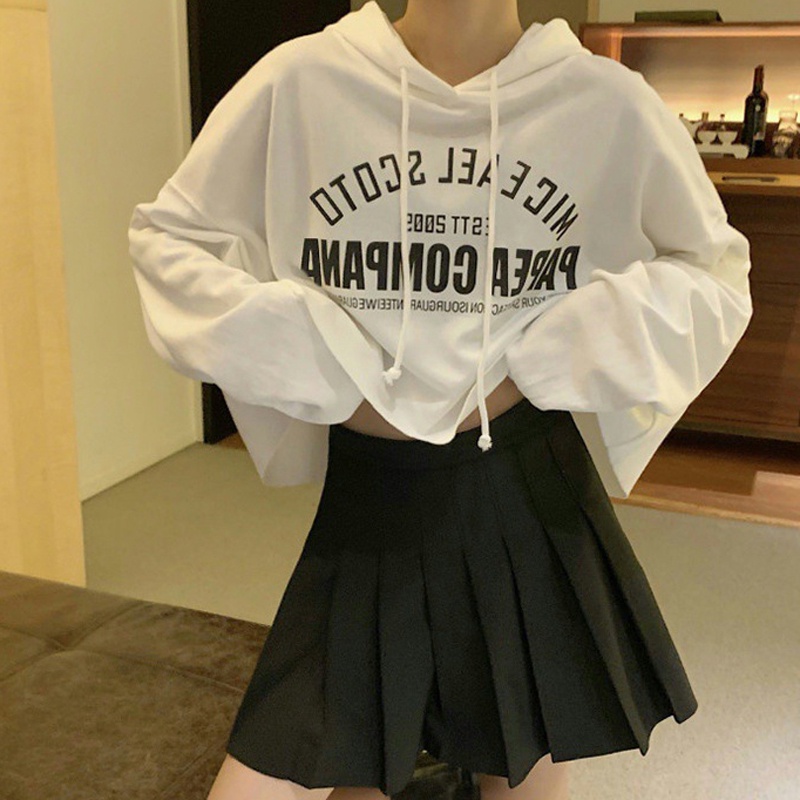 IELGY  Áo Hoodie Lửng Phong Cách Hàn Quốc Mới Cho Nữ