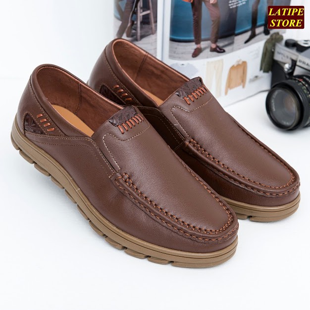 GIÀY TÂY NAM KHÔNG DÂY DA BÒ THẬT ĐẾ CAO SU MỀM BẢO HÀNH 12 THÁNG DÁNG GIÀY CÔNG SỞ NAM DA BÒ MỀM ( LATIPE  278 NÂU ) | BigBuy360 - bigbuy360.vn