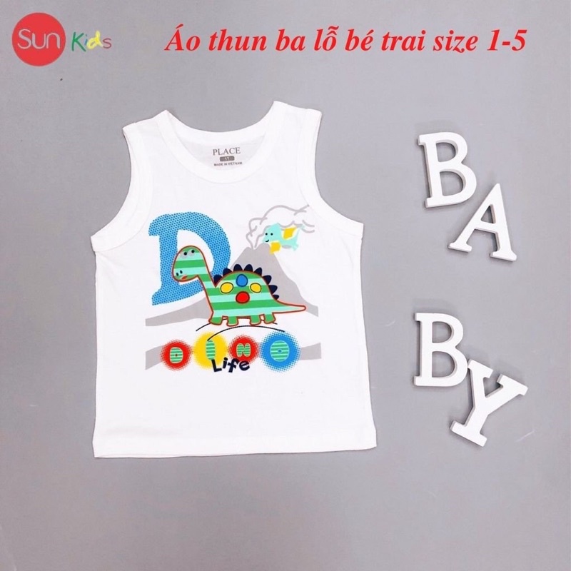 Áo thun bé trai, áo ba lỗ bé trai chất cotton, nhiều màu, Size 1 - 5 tuổi - SUNKIDS1