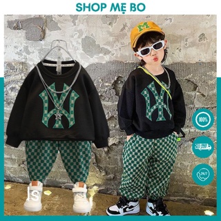 Đồ bộ bé trai 22371 Sét áo xốp vân Gucci dài tay mix quần dài Gucci dệt hình NY size 12-26kg