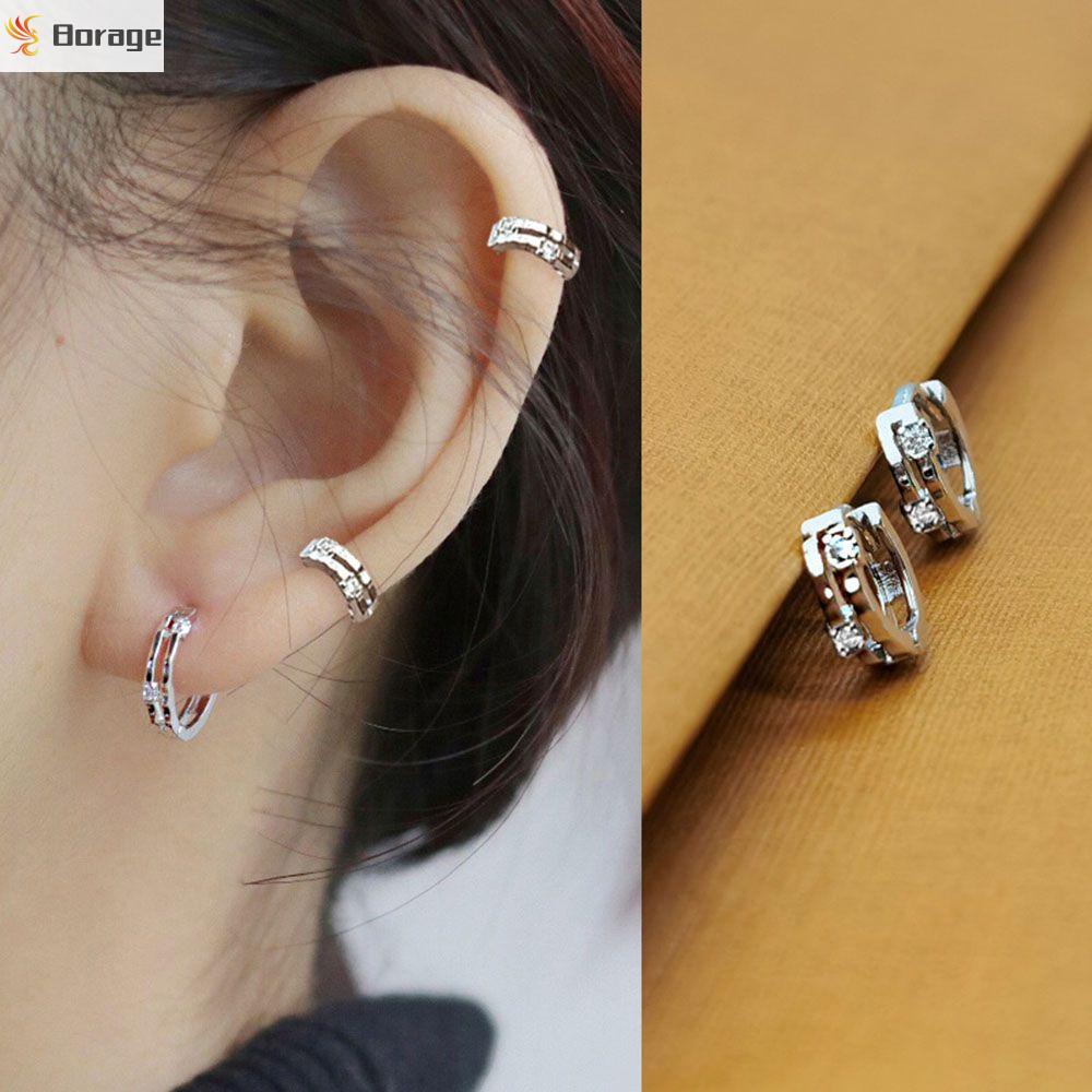 Khuyên Tai Tròn Nhỏ Thời Trang Không Gây Dị Ứng|Nhẫn Đính Đá Zirconia Nhiều Màu Sắc