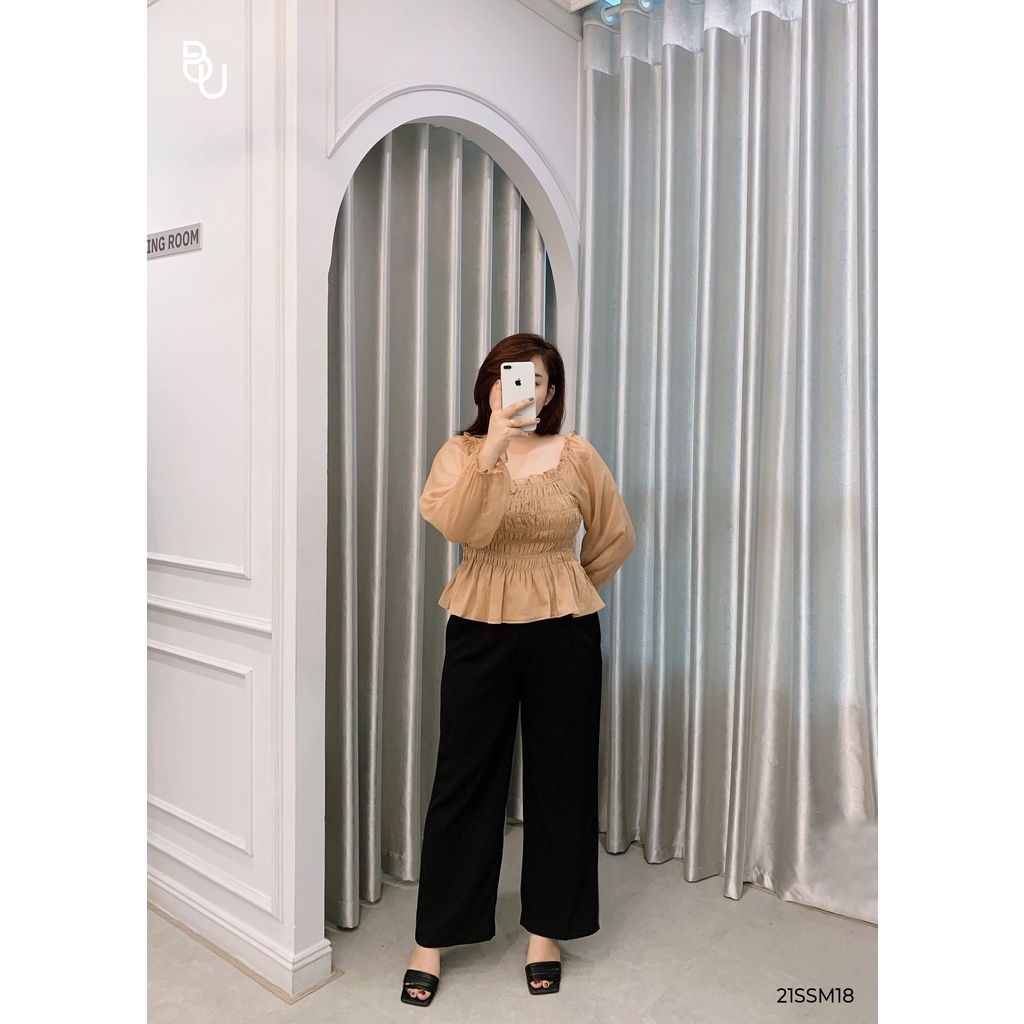Áo Peplum dài tay, thân chun BIGSIZE (55kg đến 95kg) - 21SSM18 - [BUstu Bigsize]