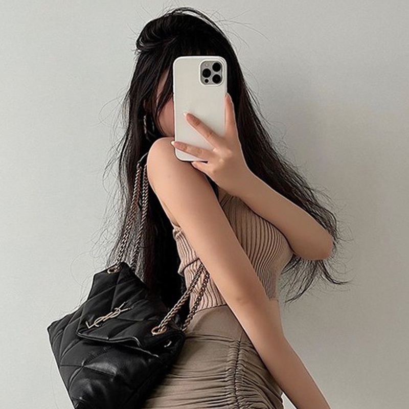 QADCOL Áo dệt kim sát nách hở rốn cổ dây chéo gợi cảm cho nữ