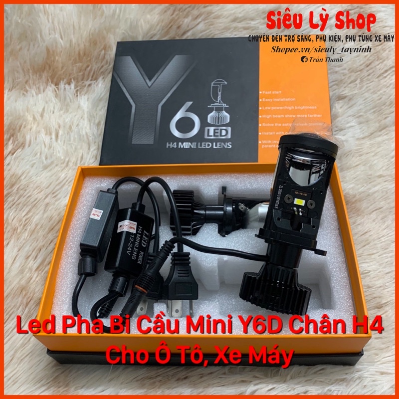 Đèn pha Led bi cầu Mini Y6D chân H4 cho xe máy và ô tô