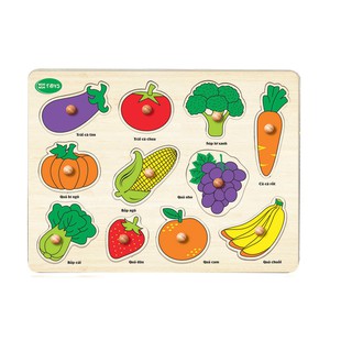 Tranh nhận dạng rau của quả có núm đồ chơi gỗ trí tuệ, bộ học các loại rau củ quả