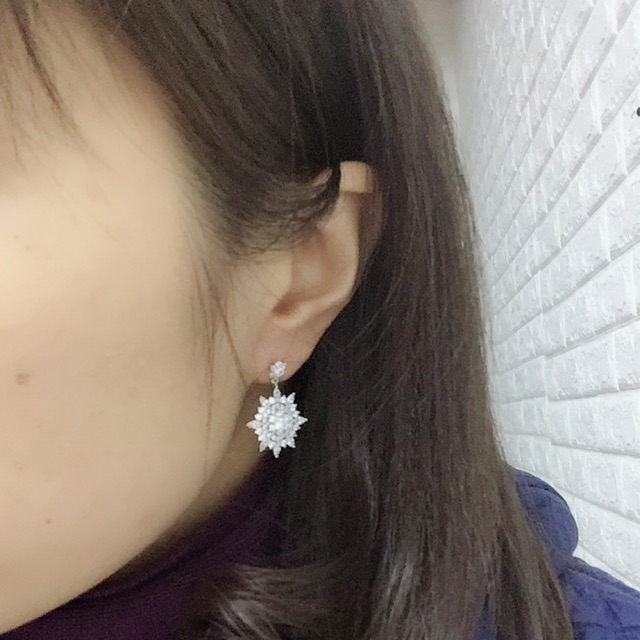 Khuyên tai treo bông tuyết bạc thật mẫu vàng trắng đá nhân tạo cao cấp