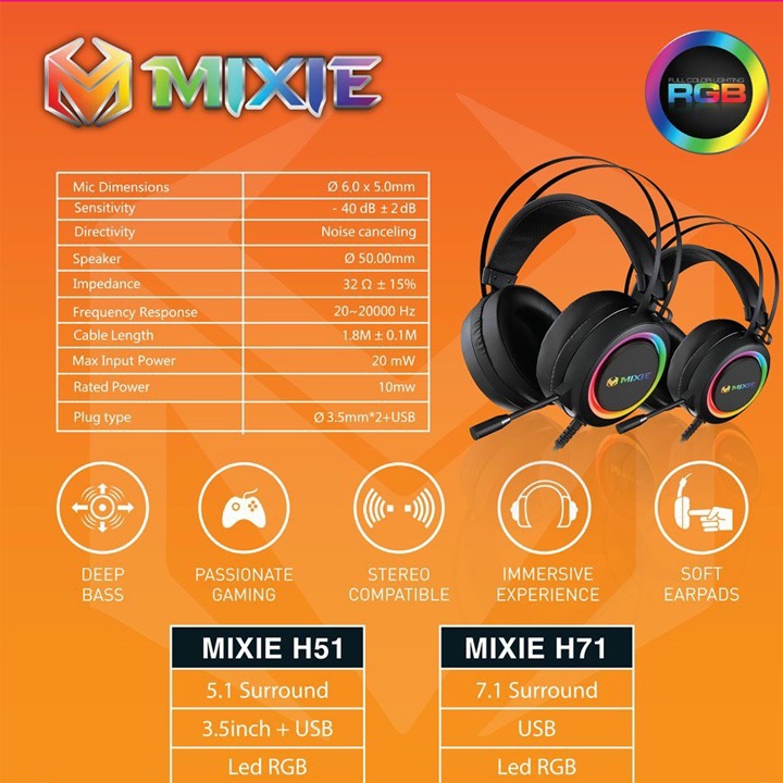 Tai nghe chụp tai máy tính có mic - có led gaming MIXIE, headphone chơi game trên laptop chính hãng- Bảo hành 12 tháng