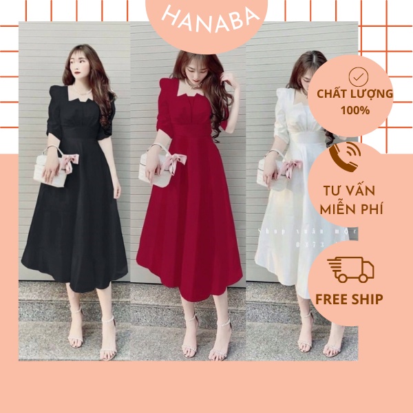 Đầm váy nữ dài bigsize 50kg-90kg thiết kế cổ vuông cao cấp dự tiệc sang chảnh đen trắng đỏ | BigBuy360 - bigbuy360.vn