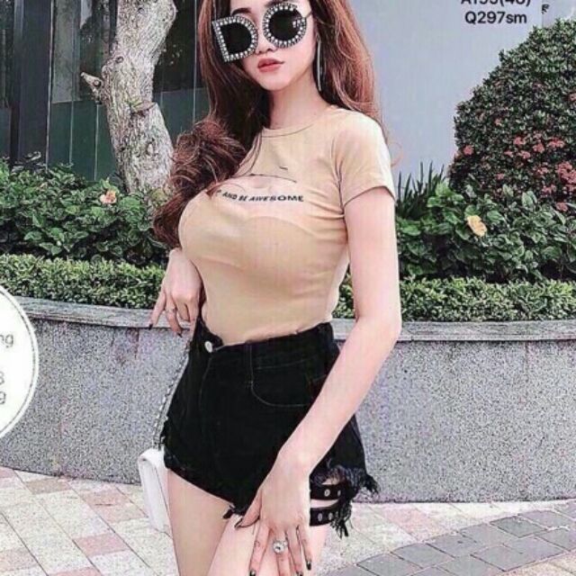 Quần kaki đục lỗ lưng cao tôn dáng kèm hình thật