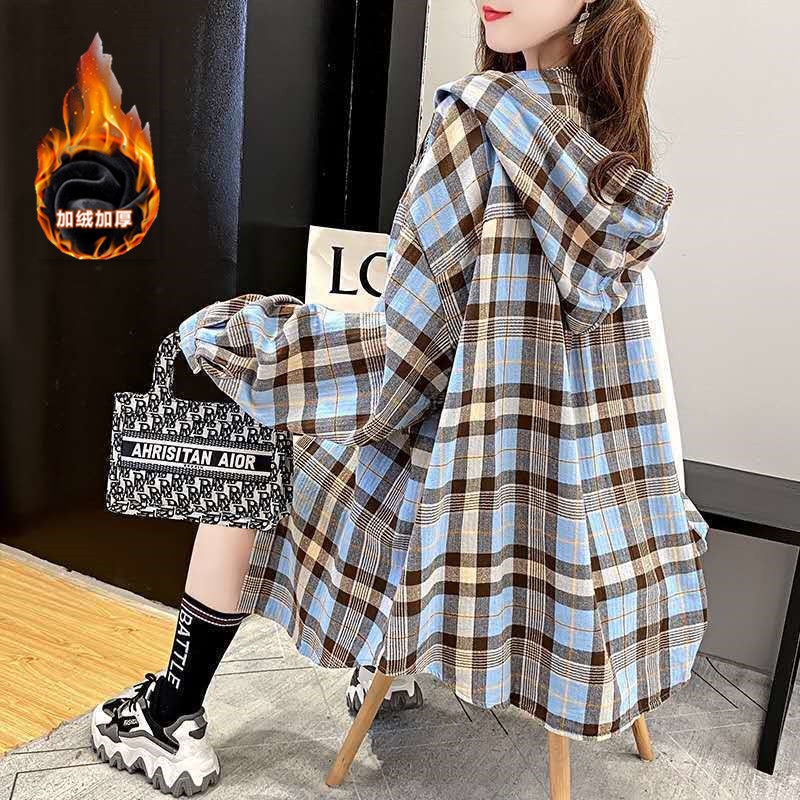 Áo Khoác Có Nón Họa Tiết Sọc Caro Màu Sắc Tương Phản Phong Cách retro Hồng Kông Thời Trang Xuân Thu Cá Tính