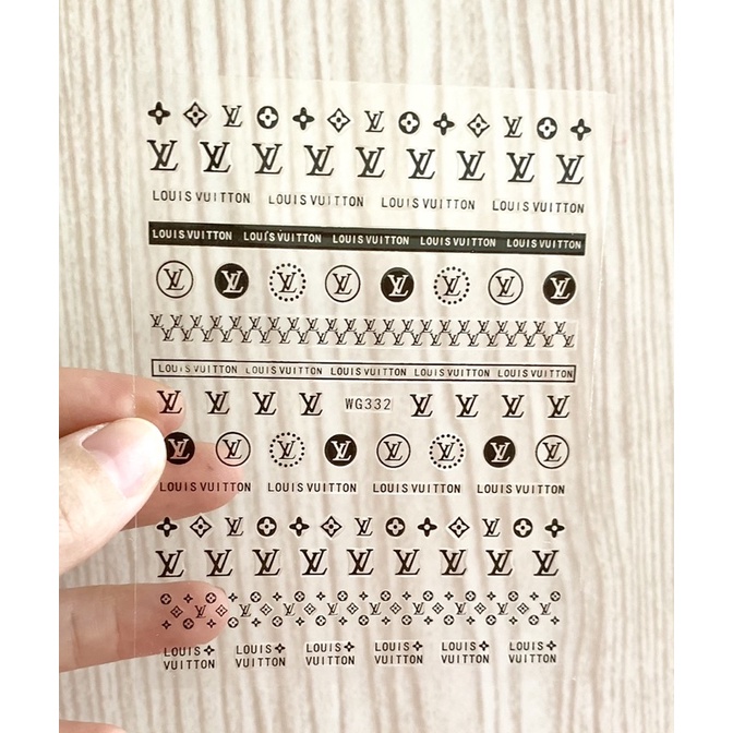 Stick thương hiệu LV màu đen, trắng, vàng, sticker, tấm dán móng, phụ kiện nail