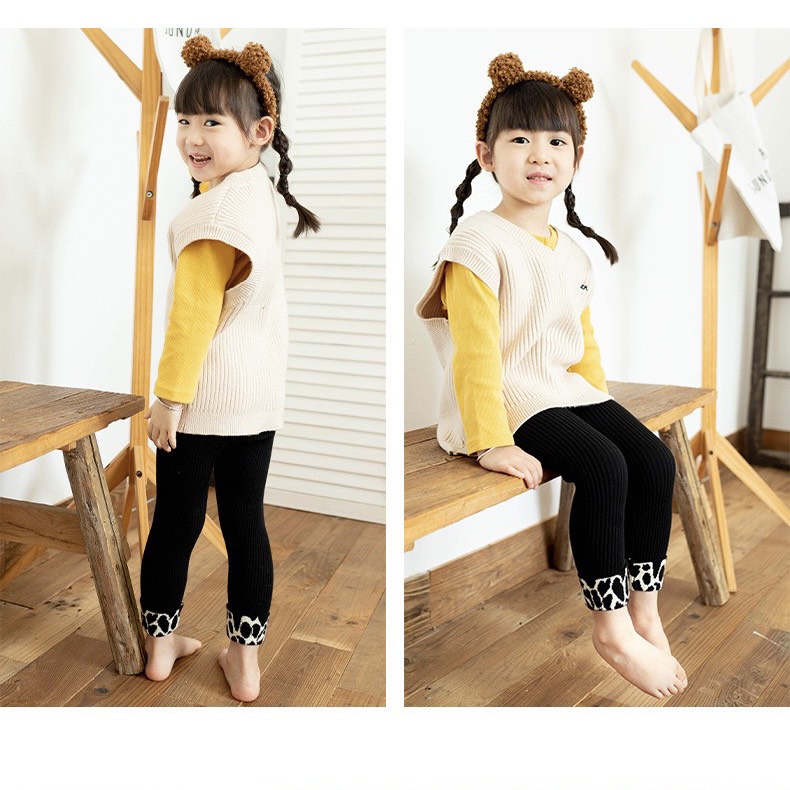 Quần legging giữ ấm vải cotton mềm mại dễ thương cho bé gái