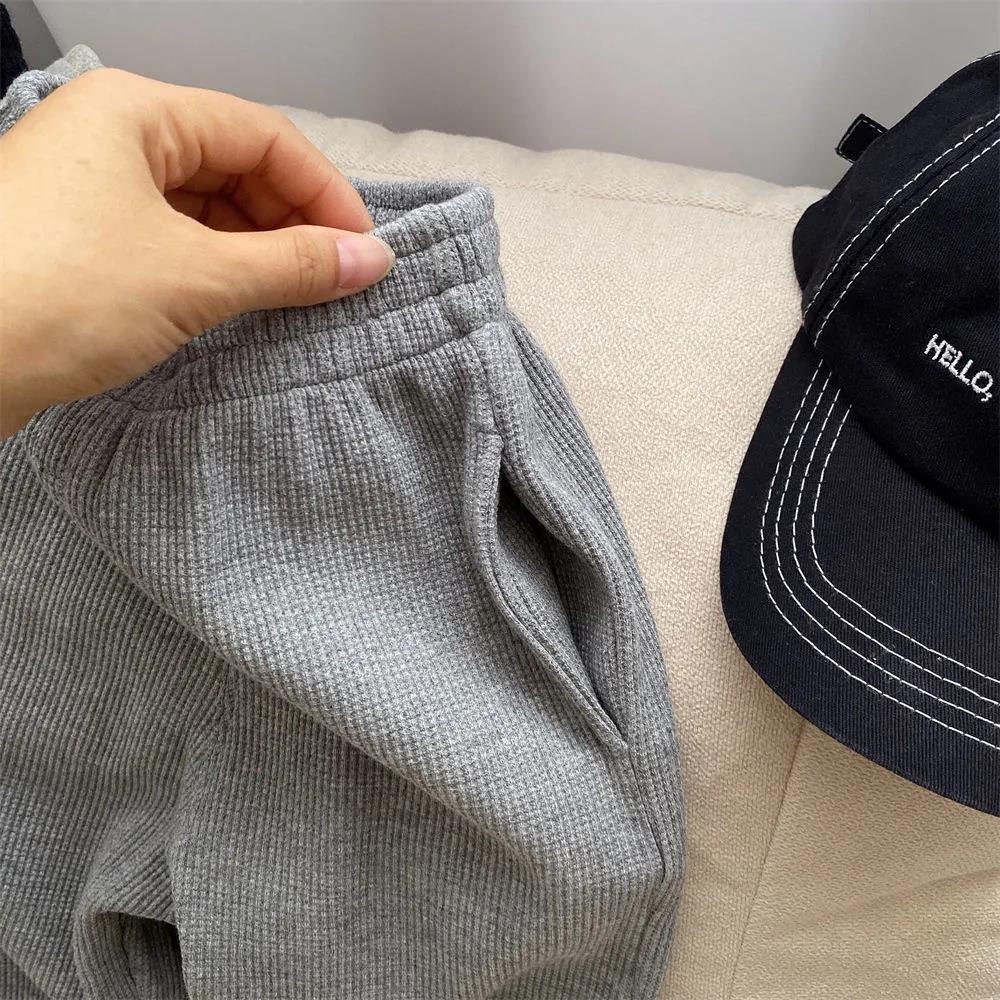 MNGRL Quần Jogger Vải Waffle Ống Rộng Thời Trang Hàn Quốc Cho Bé Trai Bé Gái