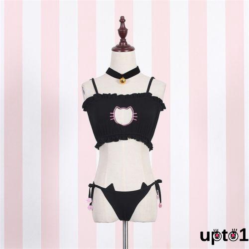 Bộ đồ lót gồm áo ngực + quần lót dây G + vòng cổ + băng đô tai mèo | BigBuy360 - bigbuy360.vn