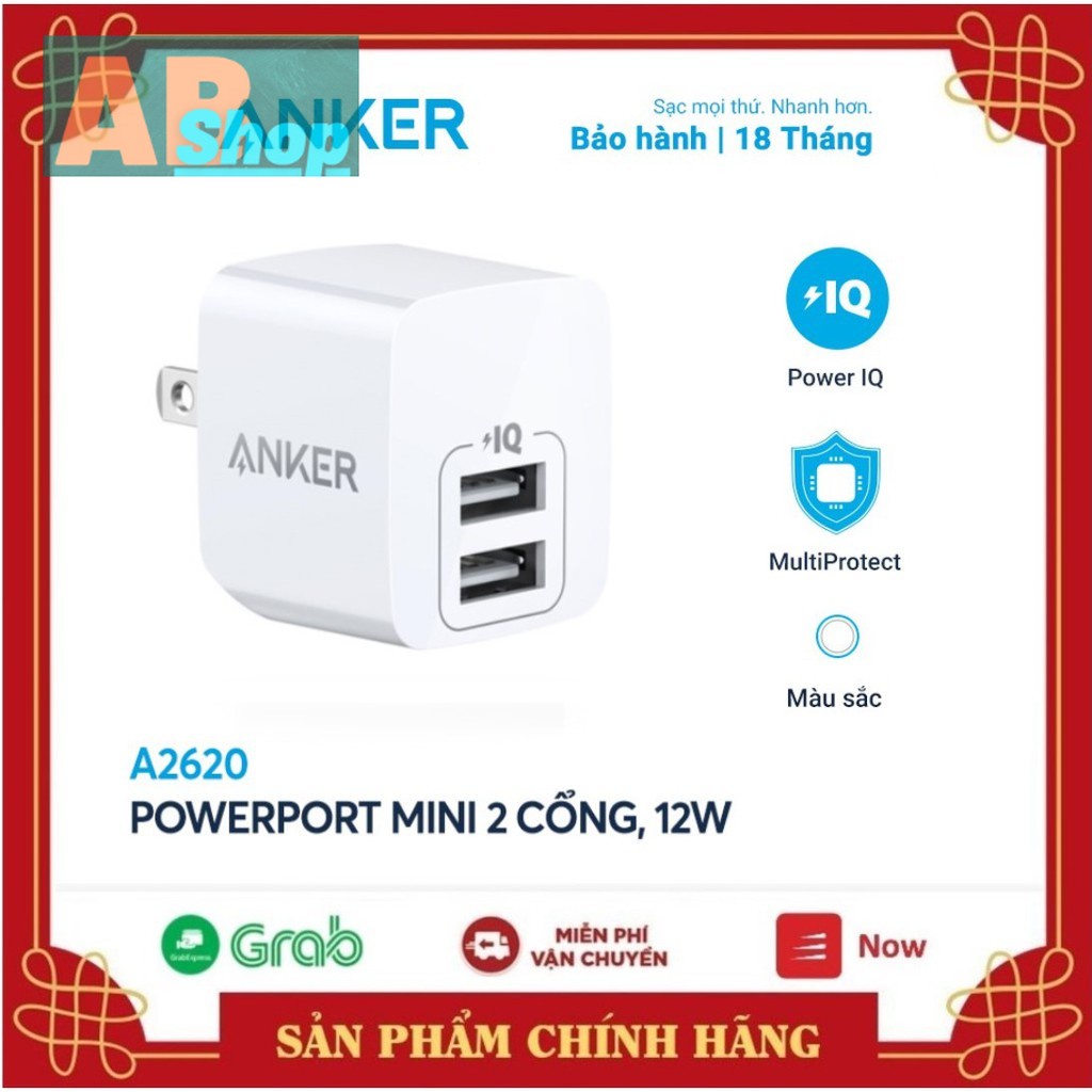 Cốc Sạc ANKER PowerPort Mini 2 cổng 12w - Củ Sạc iPhone - Anker A2620 - Bảo hành 18 tháng