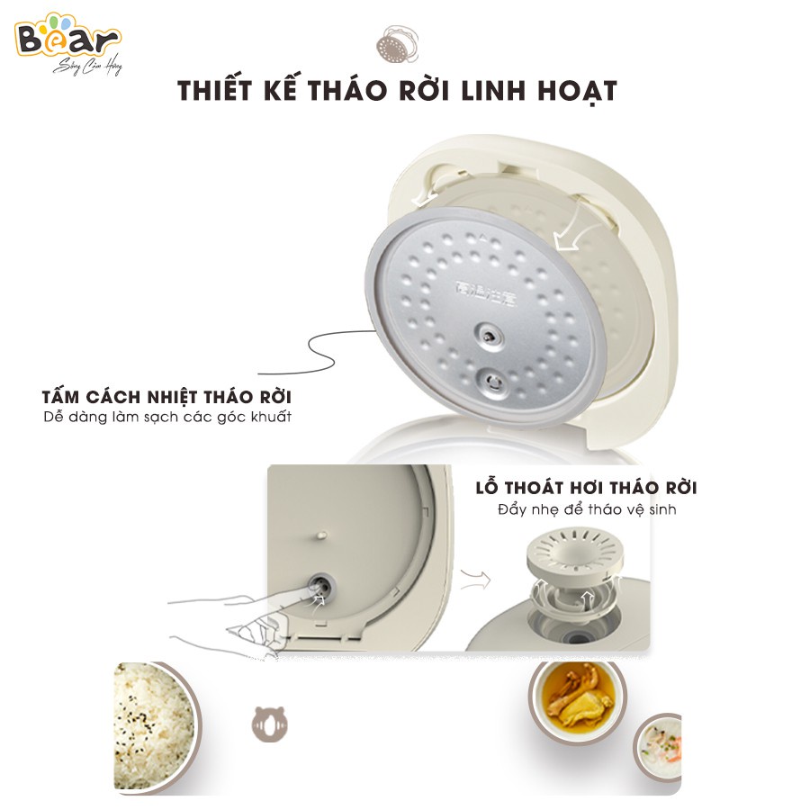 [HOT - XẢ KHO] Nồi cơm điện đa năng Bear 2L SUBE015 - Nấu cơm ngon, cháo, hầm, hấp luộc từ 4-6 người - Bảo hành 18th