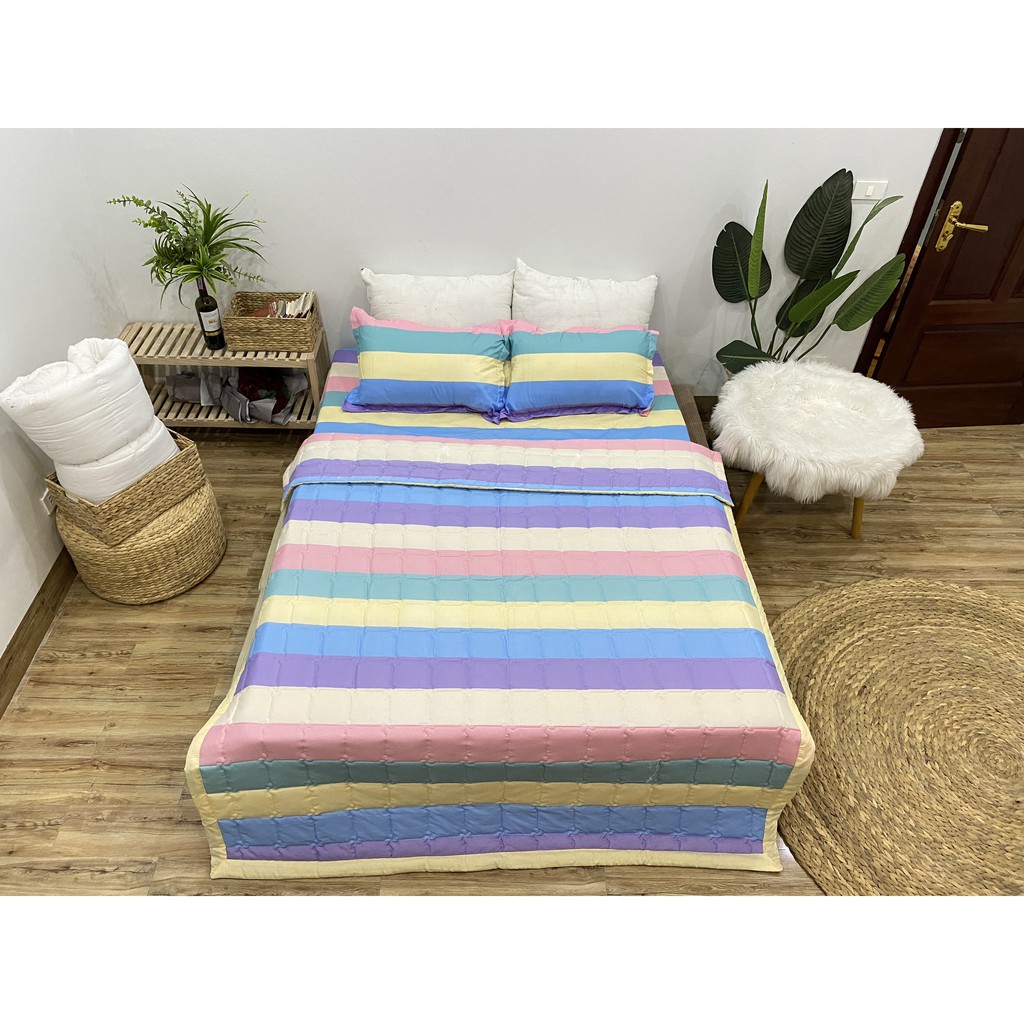 Bộ Ga Gối 1 Ga 2 Vỏ Gối Nằm Cotton Poly,đủ kích thước,mẫu kẻ 7 màu