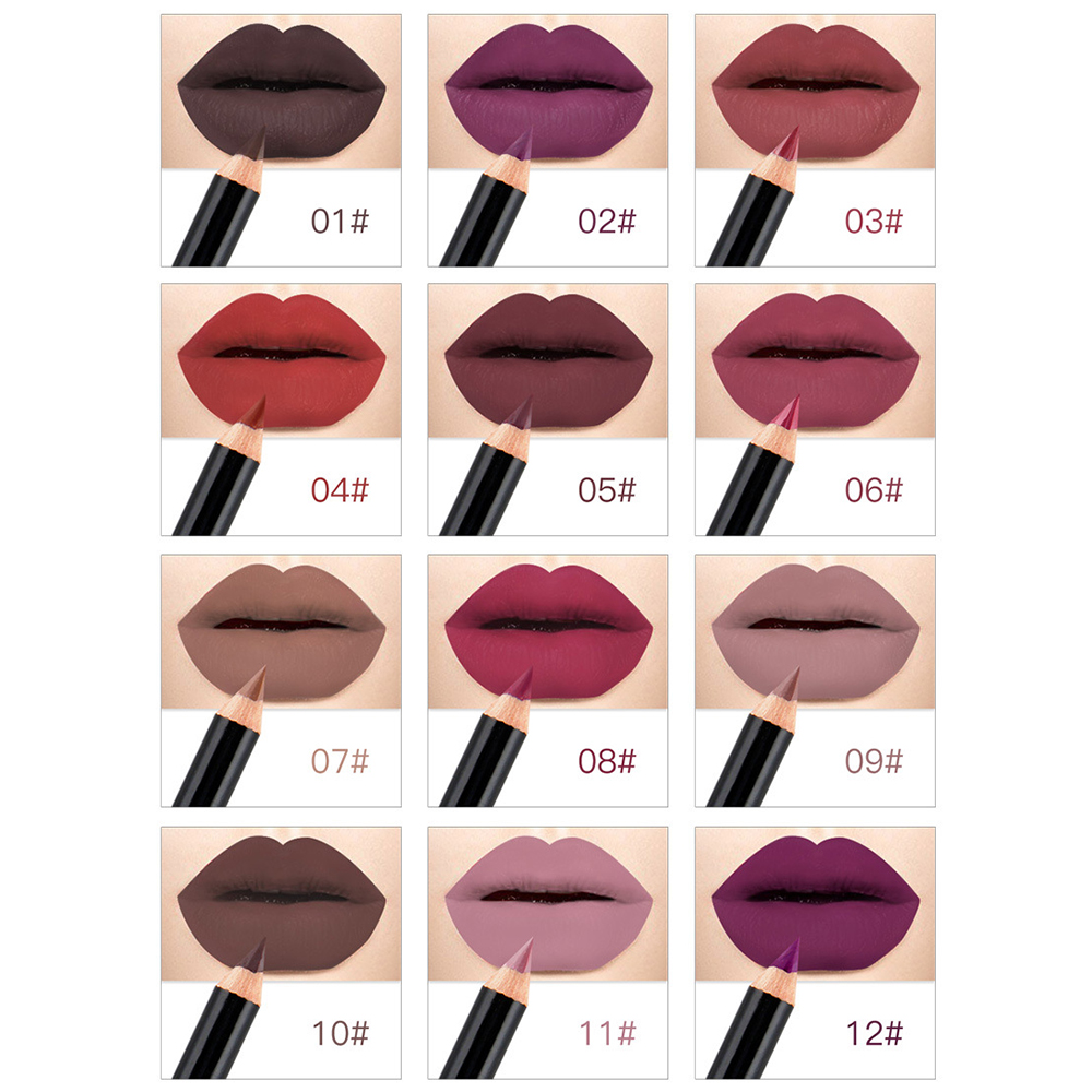 [Hàng mới về] Chì kẻ môi tông lì trang điểm chống nước lâu trôi 12 màu tuỳ chọn