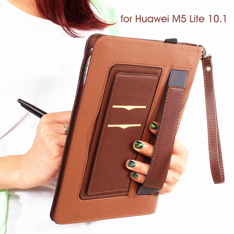 Bao da PU mỏng có dây đeo tay đứng được cho Huawei MediaPad M5 Lite 10.1 BAH2-W19/L09/W09