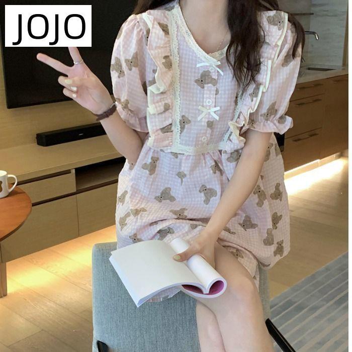 Bộ Đồ Ngủ Áo Tay Ngắn Và Quần Short Họa Tiết Kẻ Ô Nơ Phong Cách Hàn Quốc Dành Cho Nữ