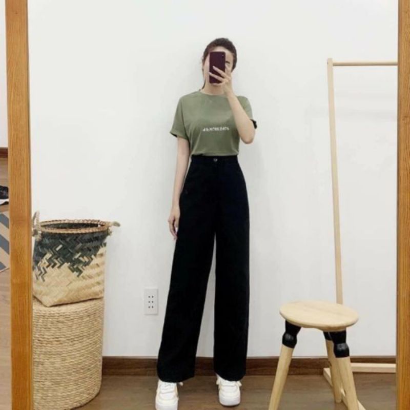 Quần ống rộng nữ dài công sở culottes trơn màu đen phong cách Quần thể thao chất đẹp vải tuyết mưa dáng mặc đi học sinh