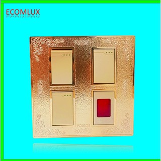 Bộ 4 công tắc vàng luxury có đèn báo( loại đế nhỡ)