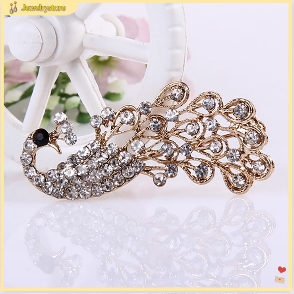 Ghim cài áo hình chim công đính đá quý nhân tạo thời trang