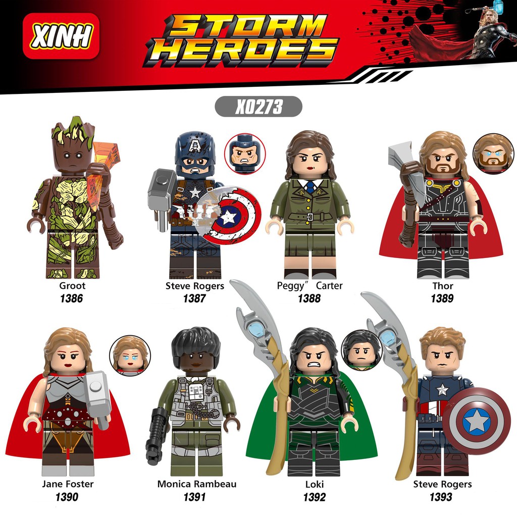 Minifigures Avengers Các Nhân Vật Siêu Anh Hùng Thor Groot Loki Steve Rogers X0273