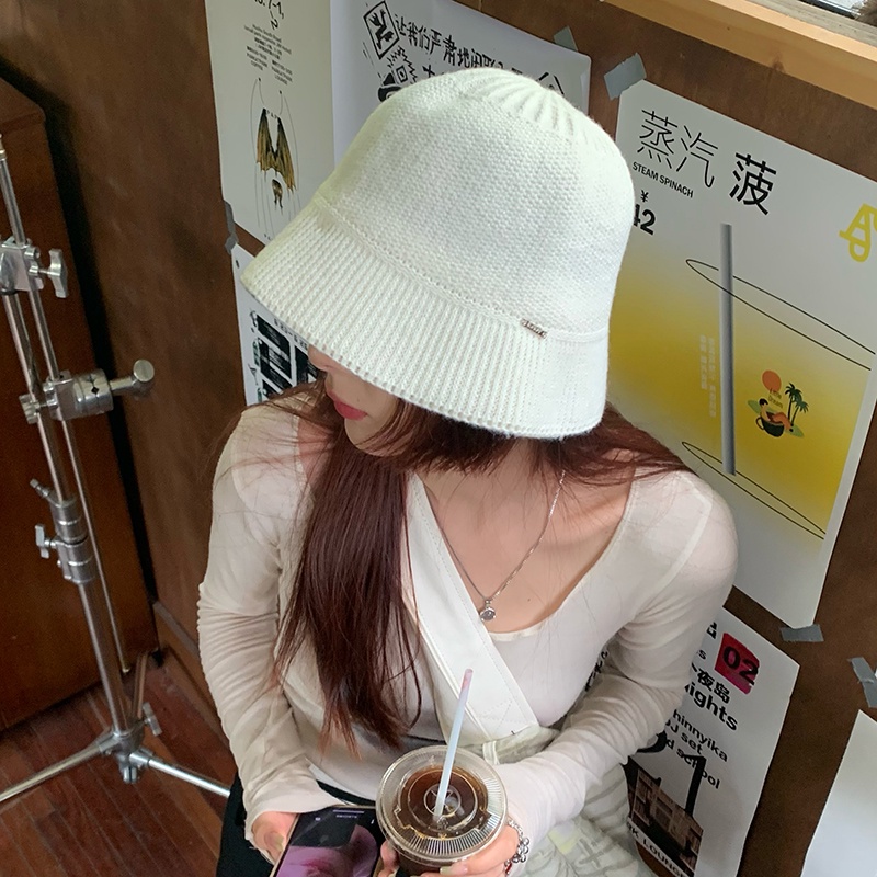 Mũ Bucket Dệt Kim Màu Trơn Thời Trang Thu Đông Cho Nữ