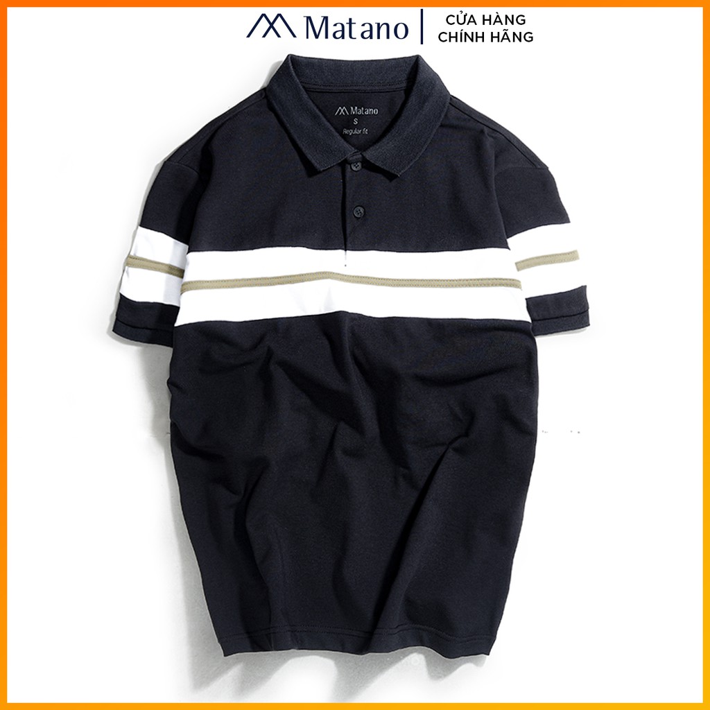 Áo thun polo nam có cổ đẹp MATANO - Áo phông polo nam cổ trụ bẻ, vải cá sấu cotton hàng hiệu phối màu kẻ ngang đẹp 024 | BigBuy360 - bigbuy360.vn