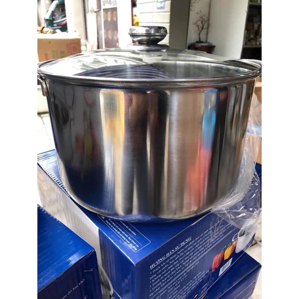 Nồi luộc gà size to 30cm bằng inox 304 dày dặn có nắp vung kính siêu bền