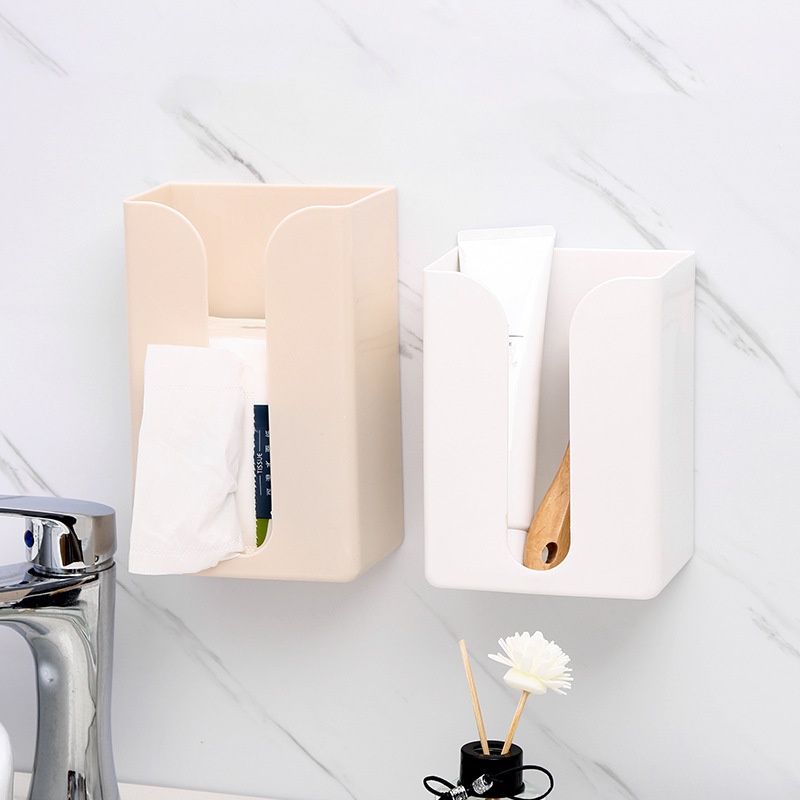 Hộp Đựng Khăn Giấy Bằng Nhựa Gắn Tường Không Cần Khoan Thiết Kế Đơn Giản Sáng Tạo Cho Nhà Bếp/Phòng Tắm
