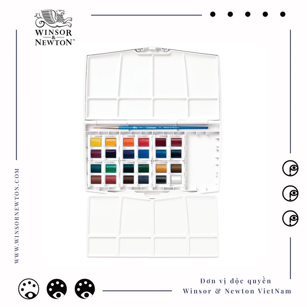 Màu Nước Cao Cấp Winsor & Newton Cotman Travel Set 24 Màu + Cọ Và Khay