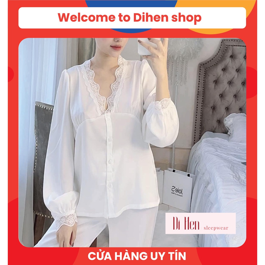 Bộ đồ ngủ dài ren ngang - Quần áo mặc nhà nữ -Lụa Latin cao cấp - Hàn Quốc- Mềm mịn, thoáng mát, sang trọng- Dihen17179