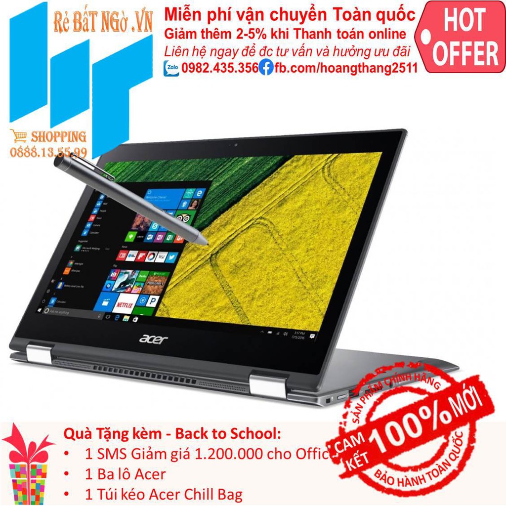 GIÁ SỐC Laptop Acer Spin 5 SP513-52N-556V NX.GR7SV.004 13.3 inch FHD_i5-8250U_8GB_UHD 620_Win10_1.5 kg