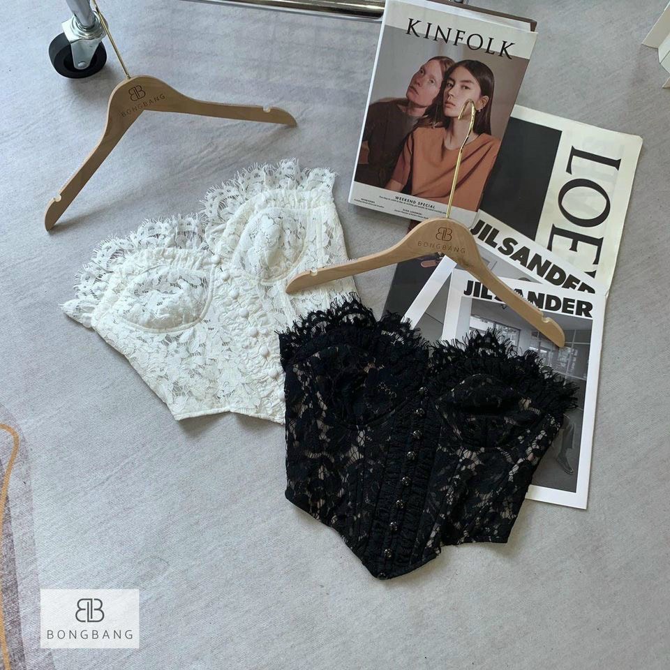 Áo corset ren, dáng áo quây phối nút bọc, freesize