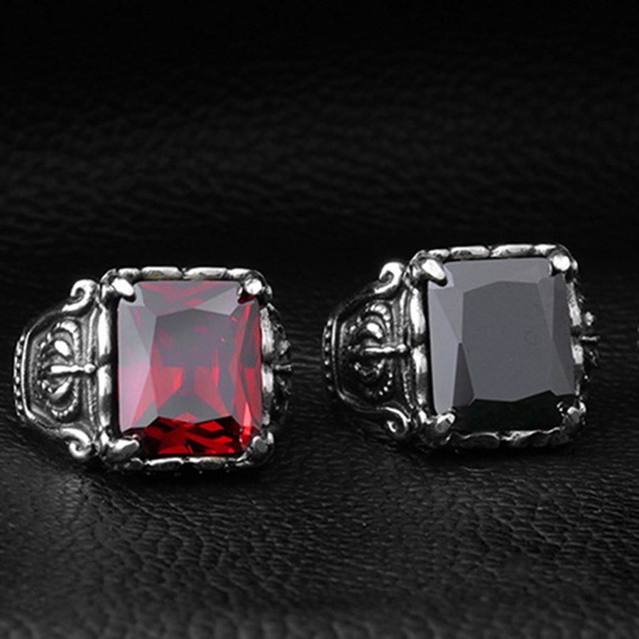 Nhẫn bằng thép titan đính đá ruby màu đỏ thời trang cá tính cho nam