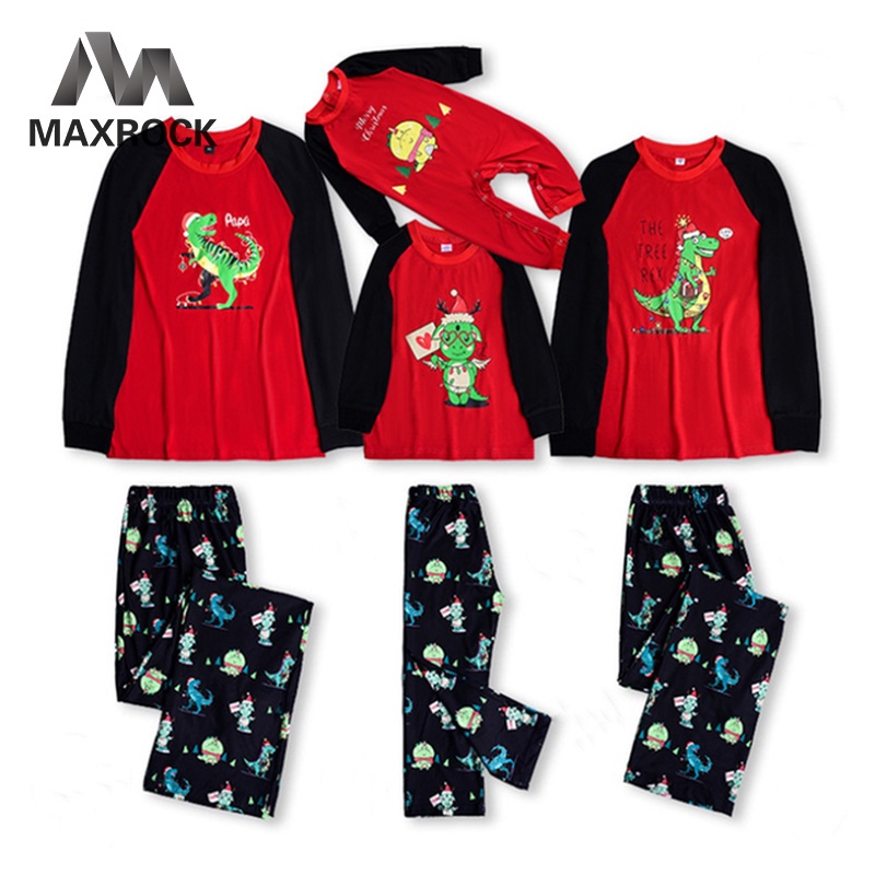 Bộ đồ ngủ 2 món bằng cotton in họa tiết khủng long thời trang cho mẹ và con gái MAXROCK 2021