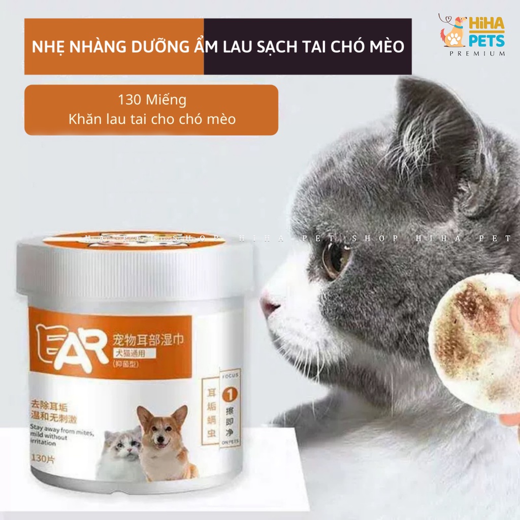 Khăn Ướt Lau Tai Cho Chó Mèo Chiết Xuất Từ Cây Lô Hội Hộp 130 Miếng.