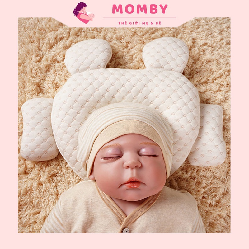 Gối cho bé sơ sinh hình gấu, gối trẻ em có tay chặn mềm mại