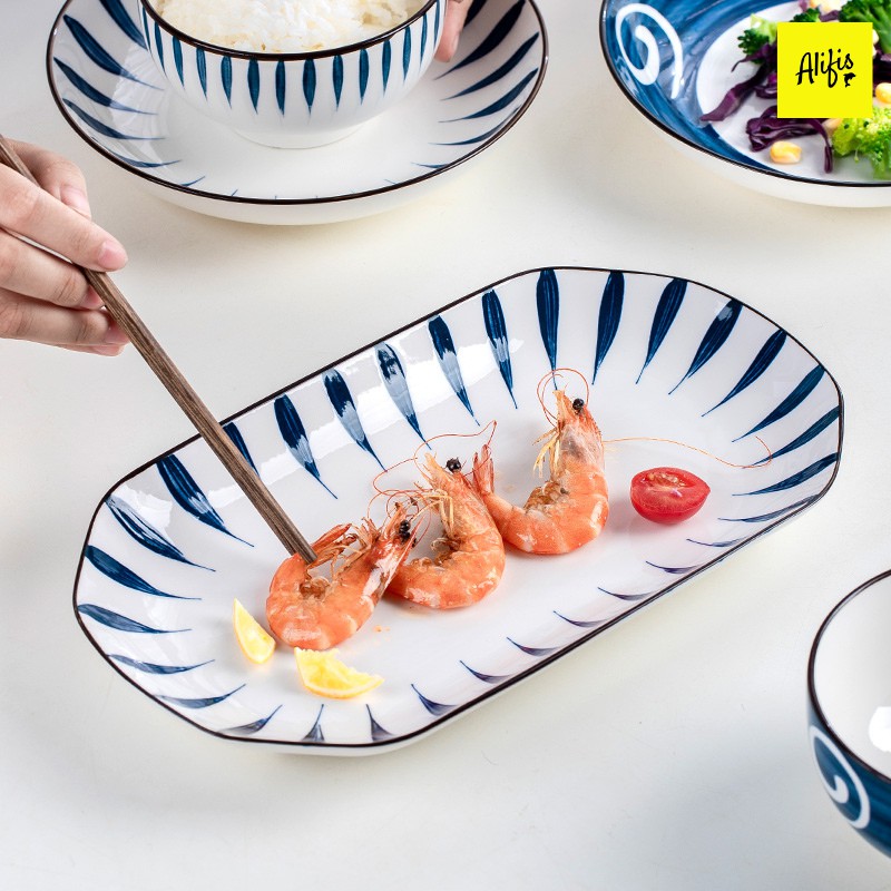 Bộ bát đĩa, bộ chén đĩa sứ viền nâu 46 món cho 6 - 8 người phong cách Nhật Bản – phụ kiện bàn ăn và quà tặng tân gia
