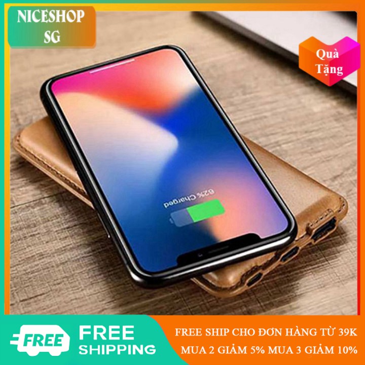 Pin sạc dự phòng không dây Icarer bọc da thật dung lượng 10000 mAh