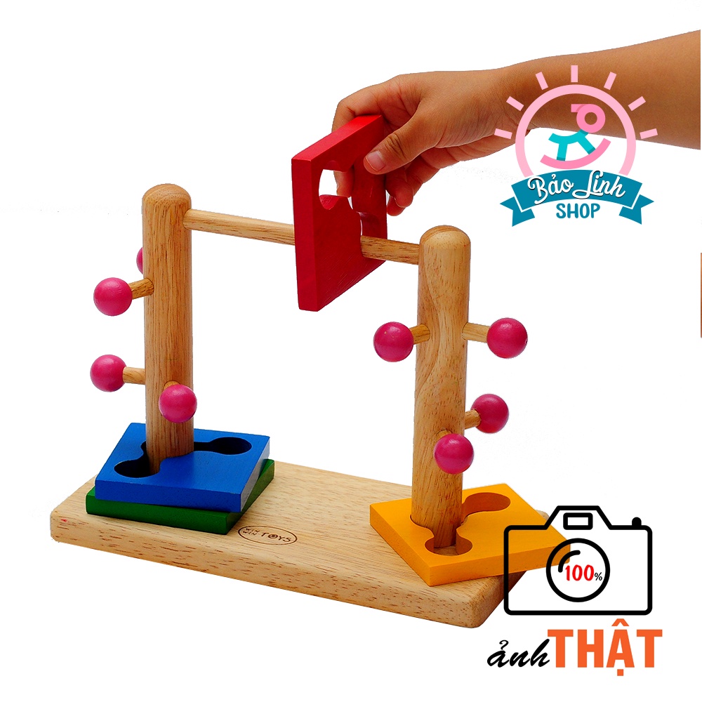 Giáo cụ Montessori 0-3 - Luồn cọc đôi cho bé rèn vận động tinh, tập trung, kiên nhẫn, CHÍNH HÃNG Winwintoys