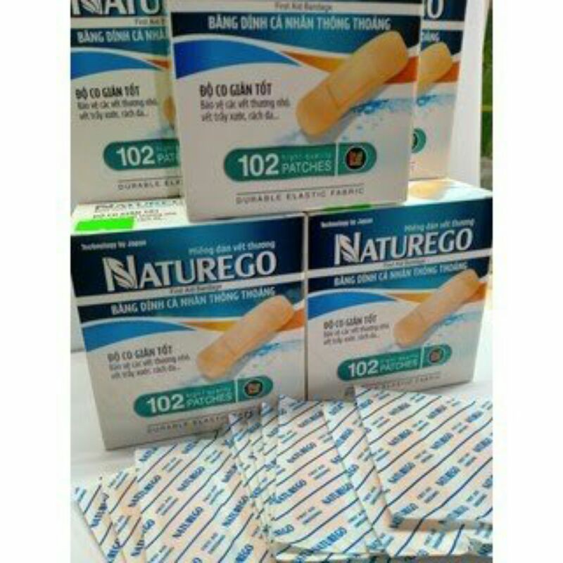 Băng cá nhân vải siêu dính Naturego: Hộp 102 miếng