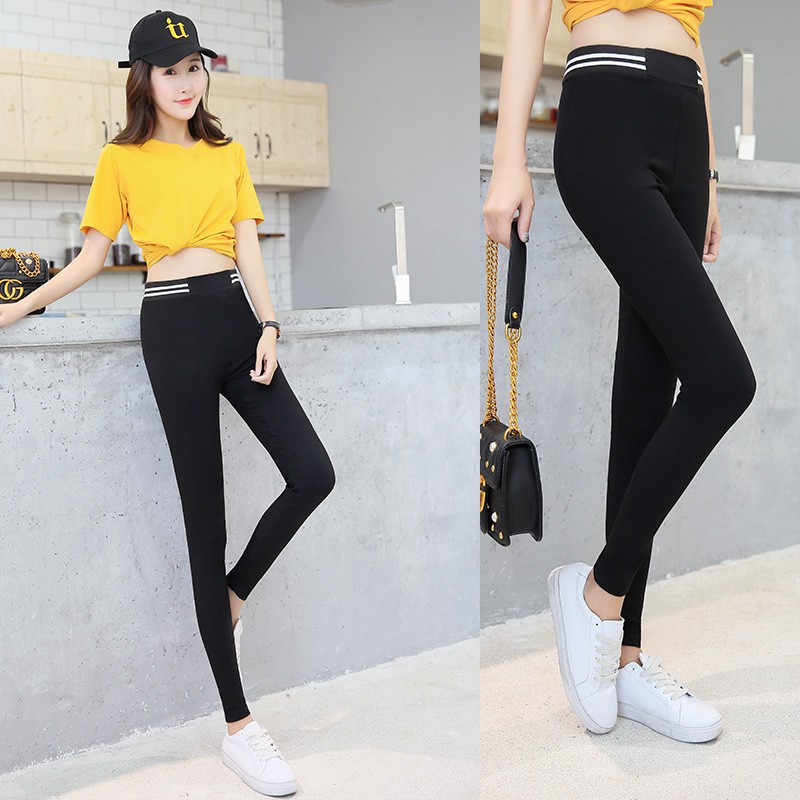 Quần legging lưng thun phối họa tiết sọc ngang trẻ trung dành cho nữ | BigBuy360 - bigbuy360.vn